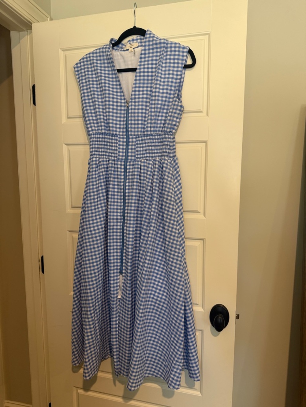 entro Light Blue Gingham Sleeveless Maxi Dress with Front Zip (brand new)
